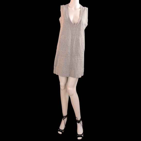 Norma Kamali Jersey Gray Sweatshirt Dress, V Neck Tunic - Picture 3 of 16